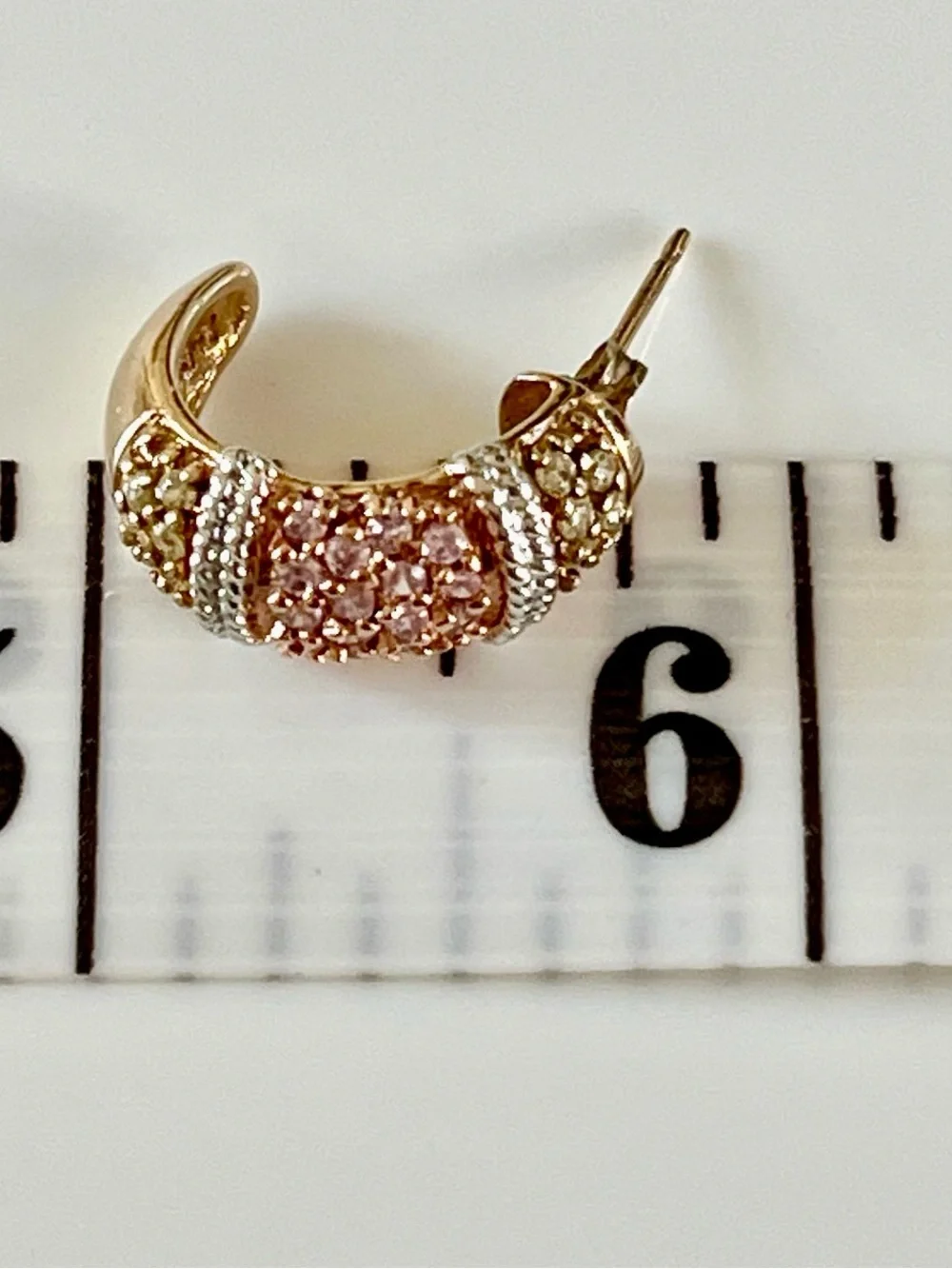 Ross Simons 925 Vermeil CZ Rose Pink Champagne Pavé Ring/Hoop Earrings Set sz 7